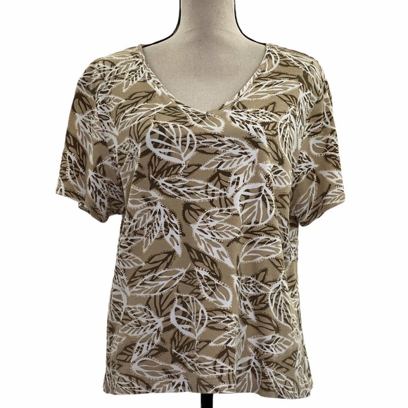 KAREN Scott Floral V-Neck Short Sleeve Top Large - Picture 1 of 11